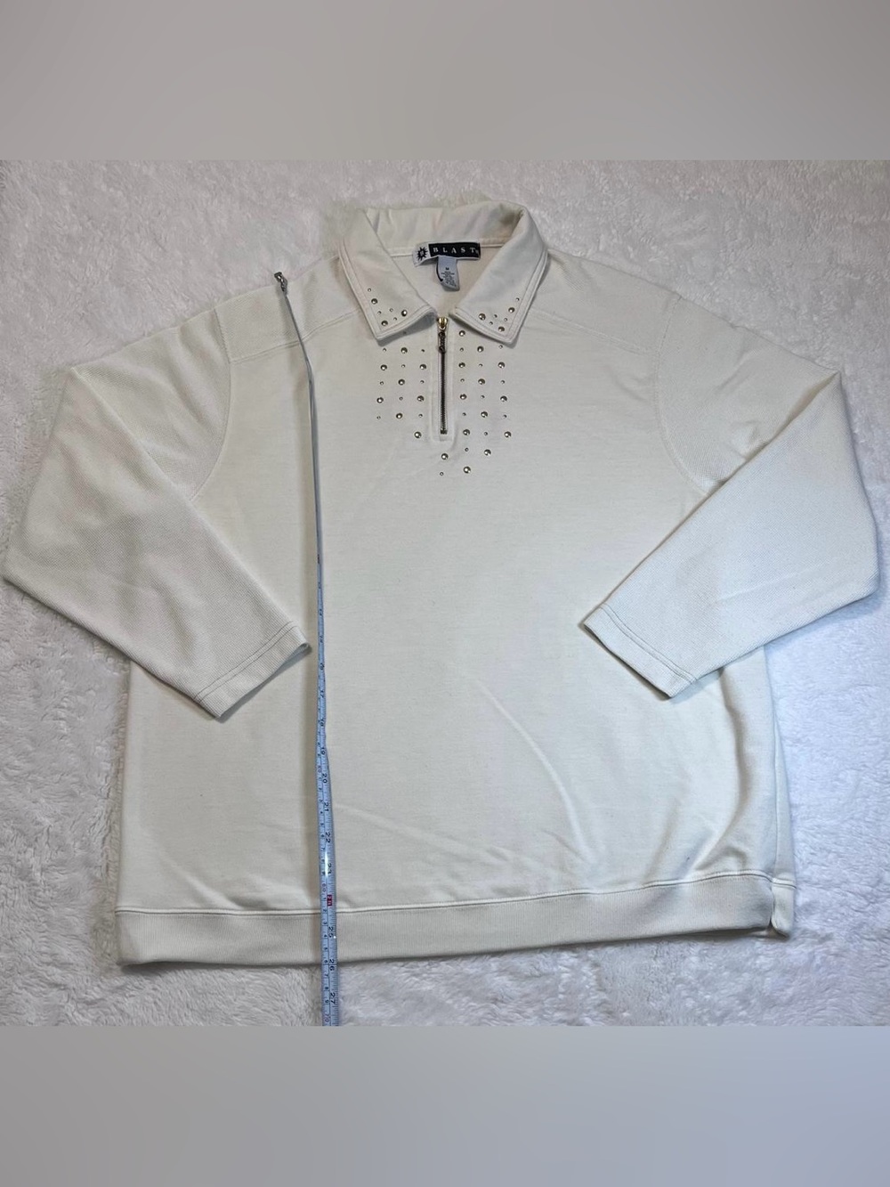 Studded Half-Zip Pullover Sweatshirt - White